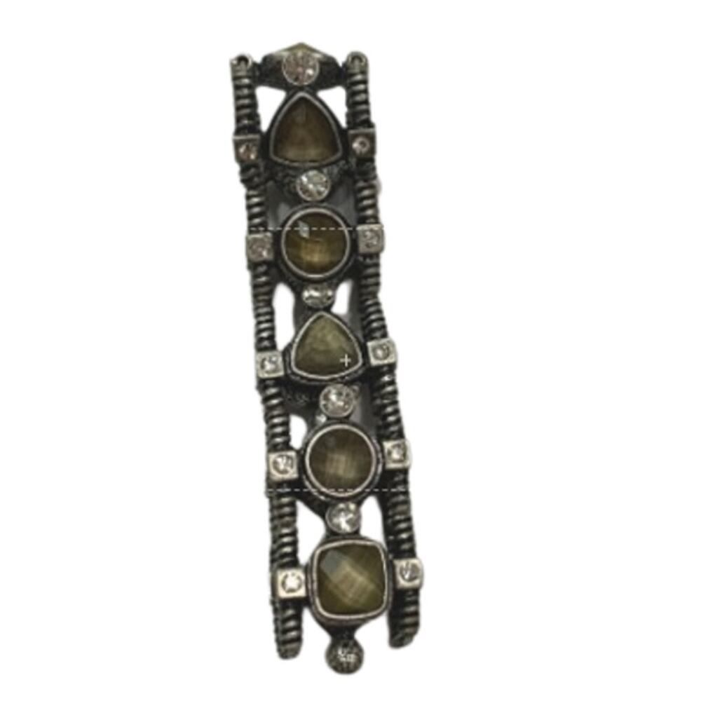 Lia Sophia Retired Zen Stretch Bracelet Tan Stone and Crystal